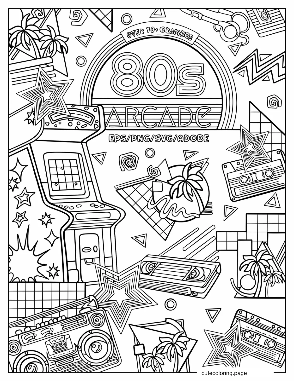 80s Neon Signage With Iconic Elements coloring page