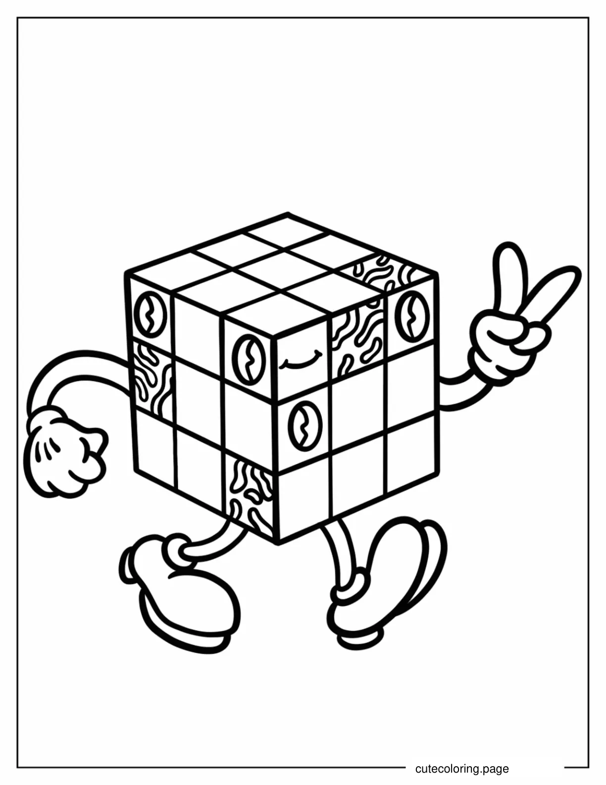 Cartoon 80s Rubik_s Cube Walking Coloring Sheet For Preschoolers coloring page