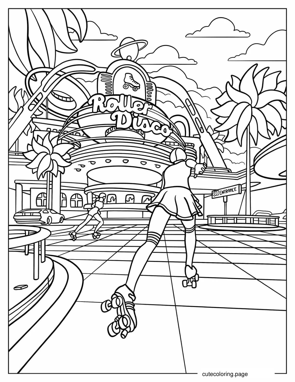 Detailed Roller Skaters Going To The Roller Disco coloring page