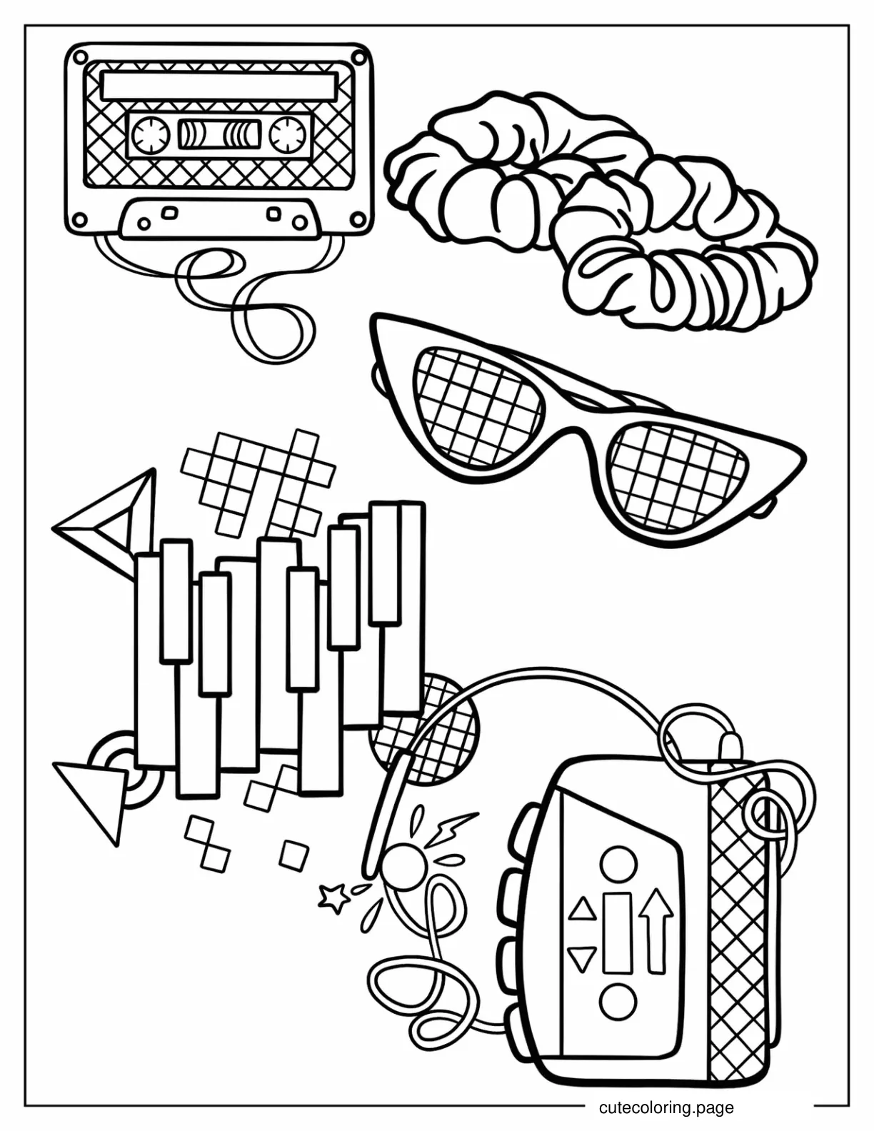 Retro 80s Mixtape Scrunchies Sunglasses Music And Walkman coloring page