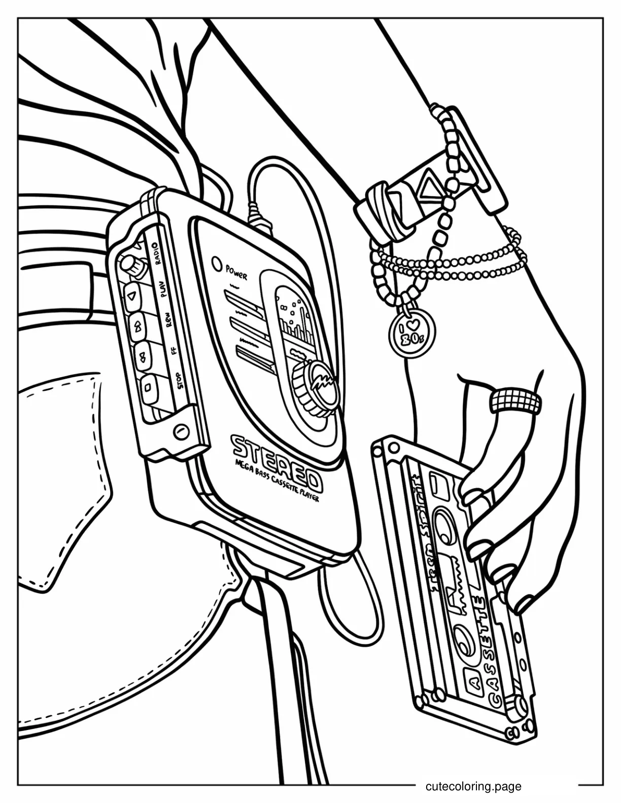 Walkman Attached To Jeans Coloring Sheet coloring page