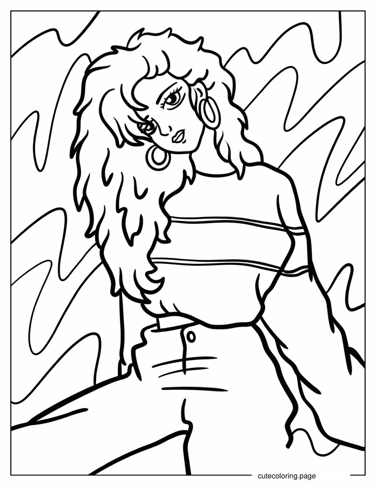 Woman With 80s Retro Hair And Clothes Coloring Page For Preschoolers coloring page