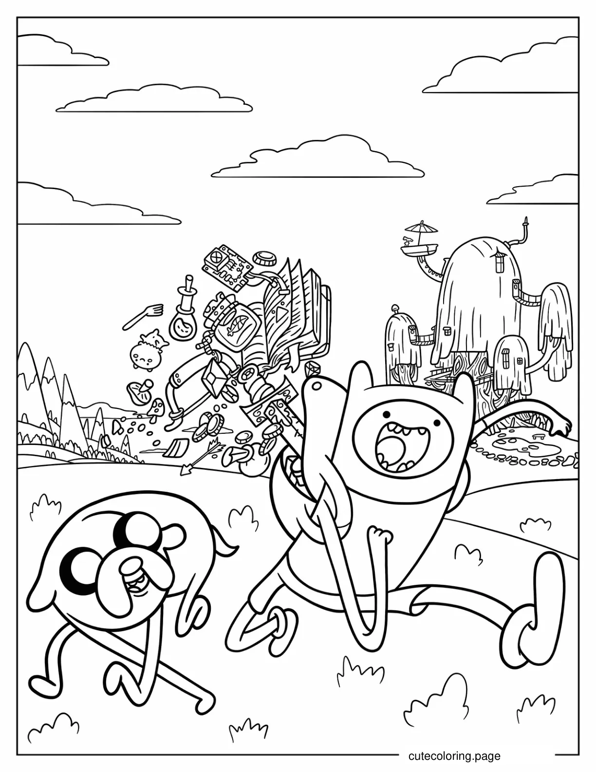 Adventure Time Finn And Jake Running Away Coloring Page coloring page