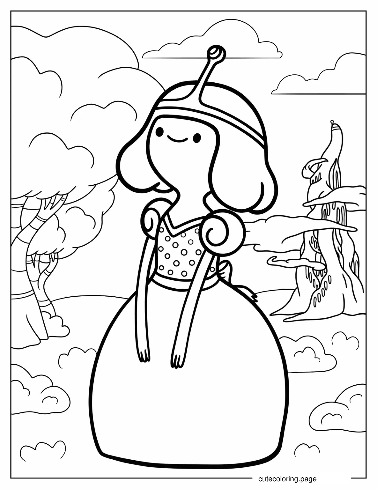 Cute Princess Bubblegum In Gown Coloring Sheet coloring page