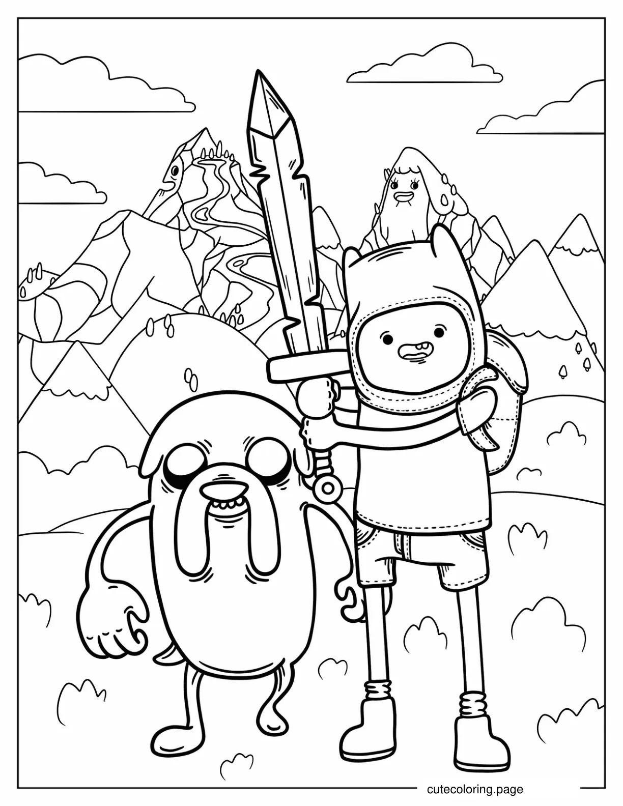 Detailed Adventure Time Finn With Sword And Jake coloring page