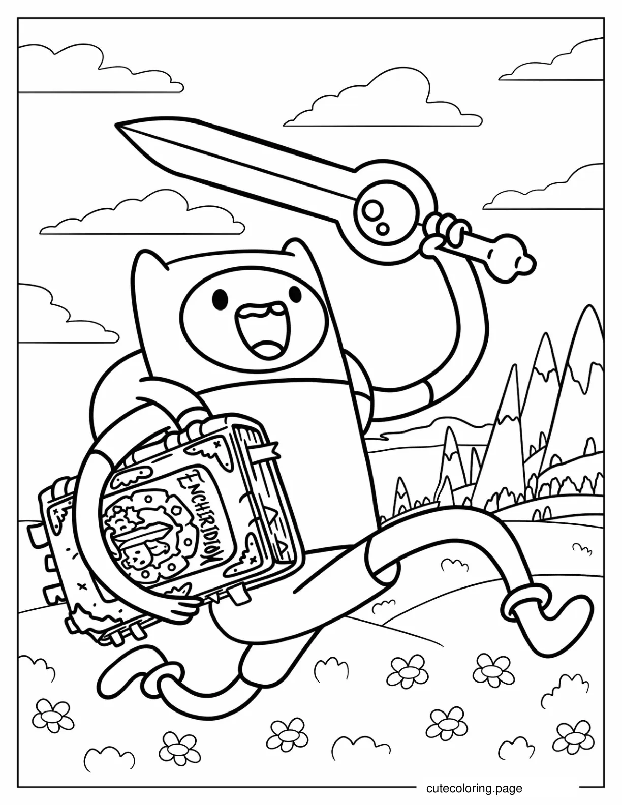 Finn Running With The Sword And The Enchiridion Coloring Page coloring page