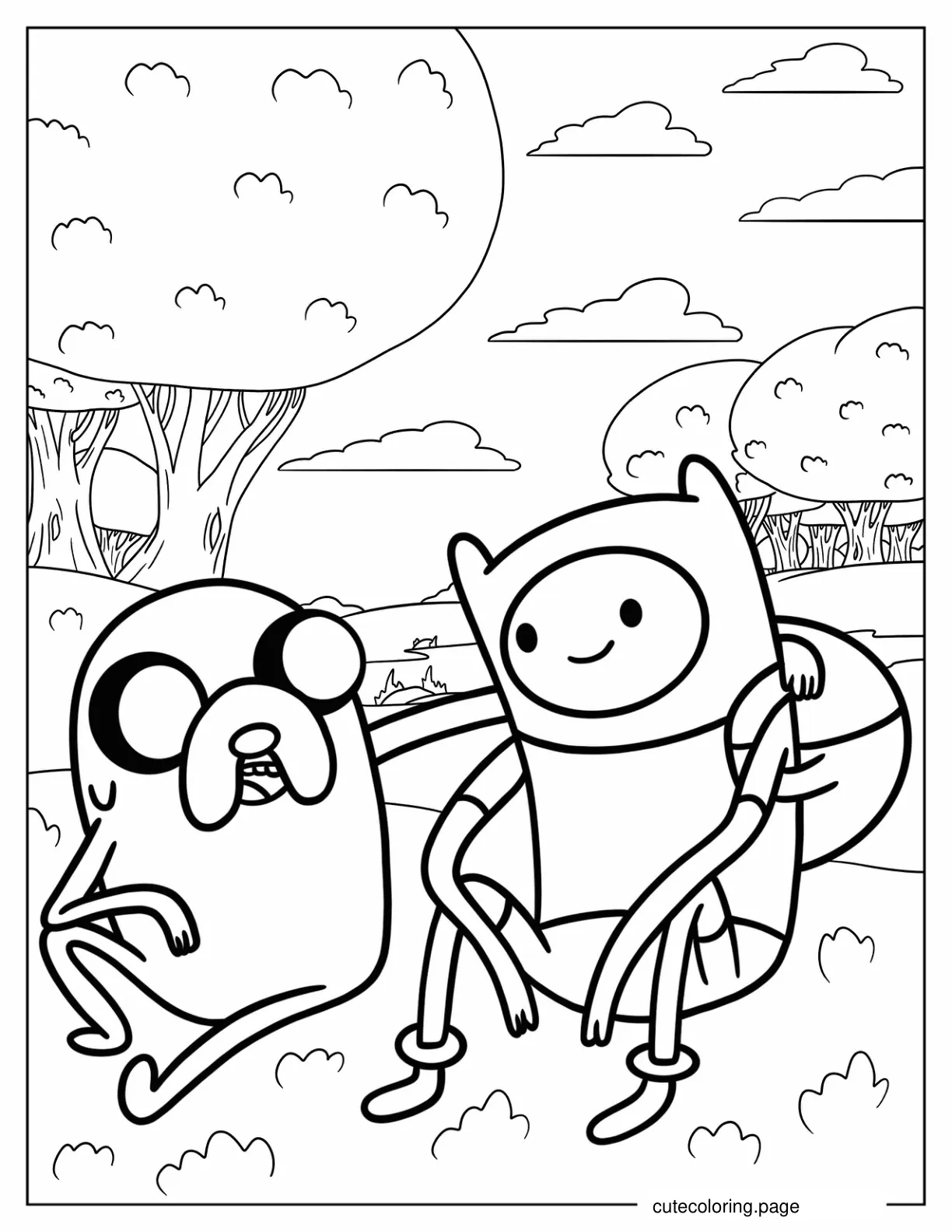 Jake The Dog With His Arm Around Finn Coloring Sheet coloring page