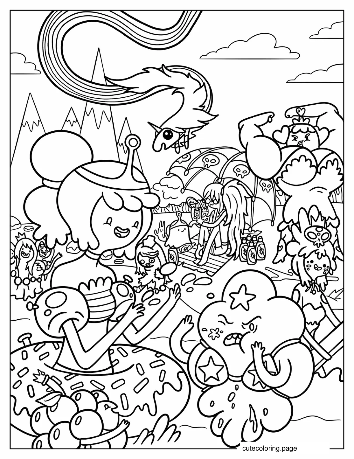 Princess Bubblegum With Adventure Time Princesses Coloring Sheet coloring page