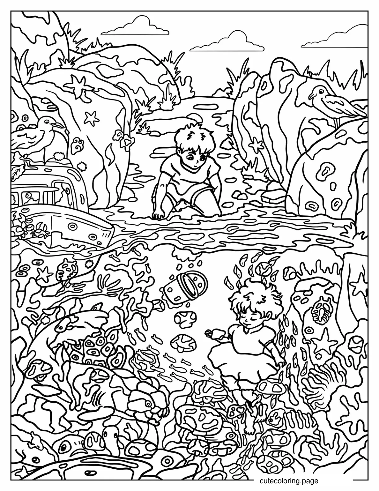 Detailed Ponyo Studio Ghibli Aesthetic coloring page