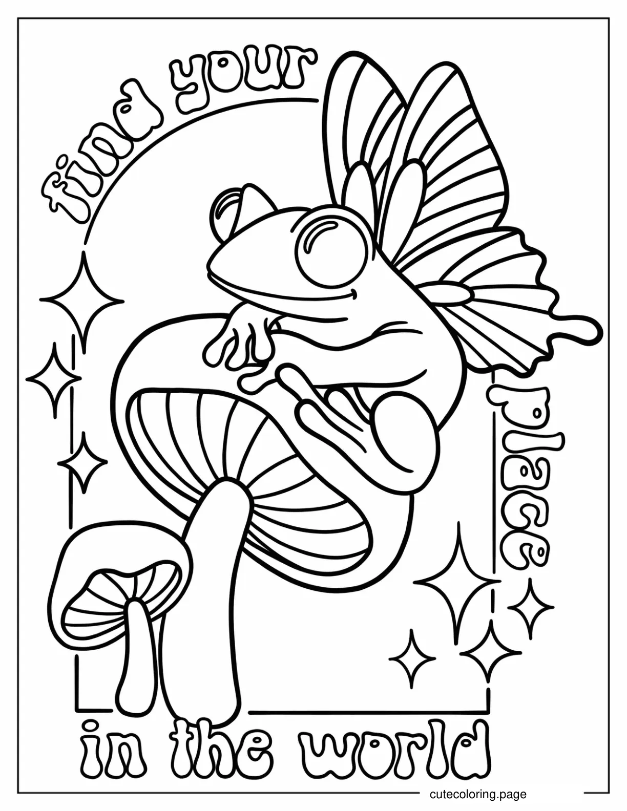 Find Your Place In The World Hippie Frog On Mushroom Aesthetic coloring page