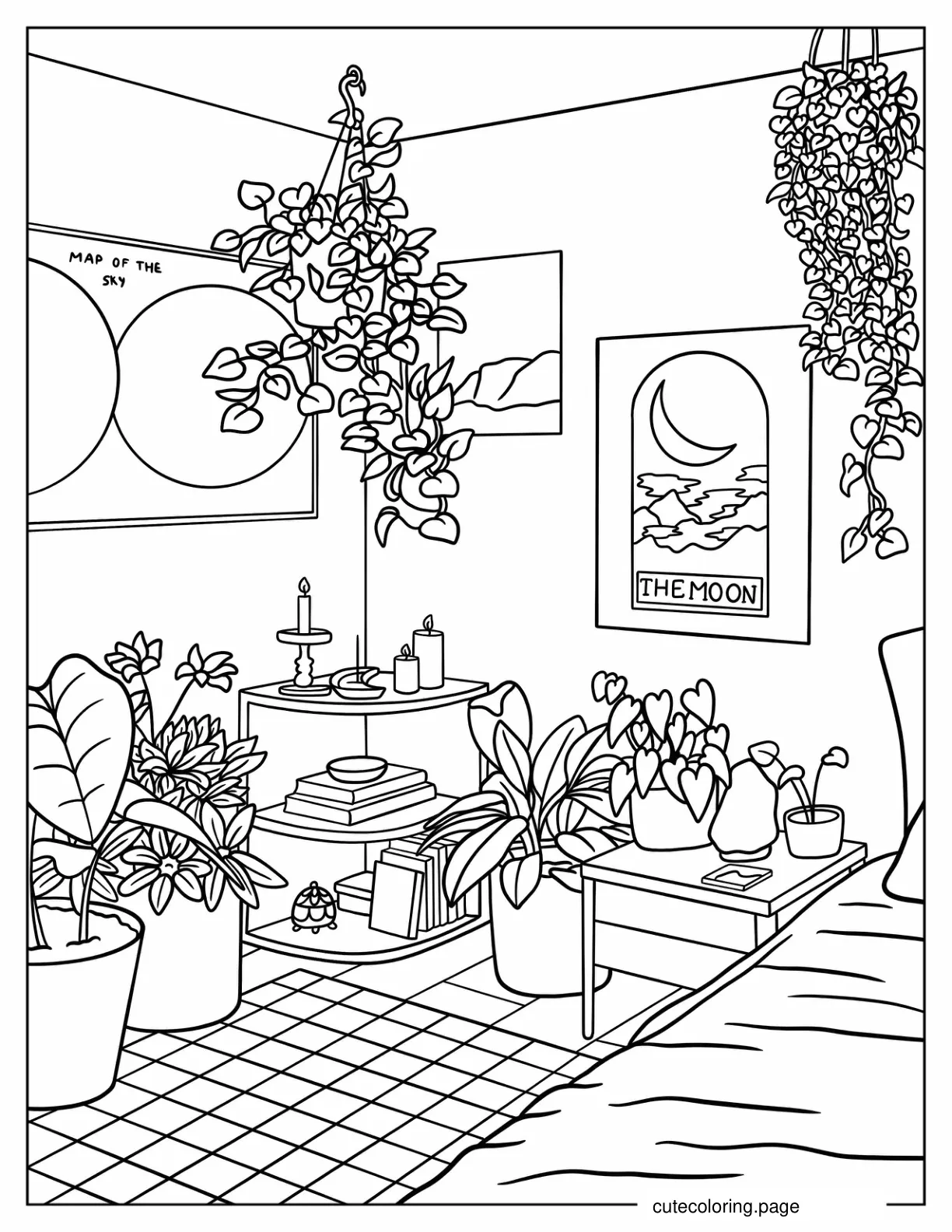 House Plants In The Bedroom Boho Aesthetic Coloring Page coloring page