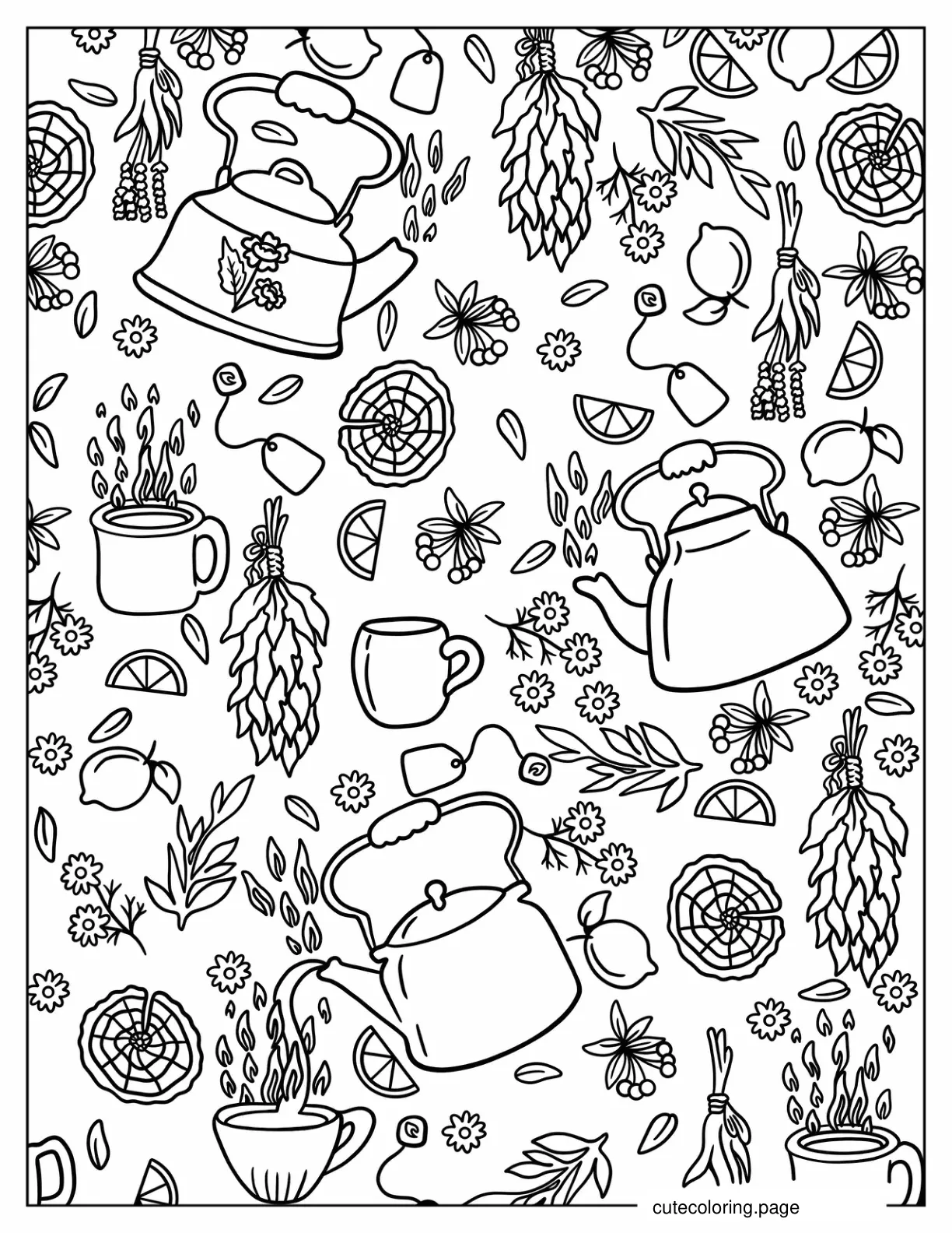 Vintage Tea Time Aesthetic Coloring Sheet coloring page