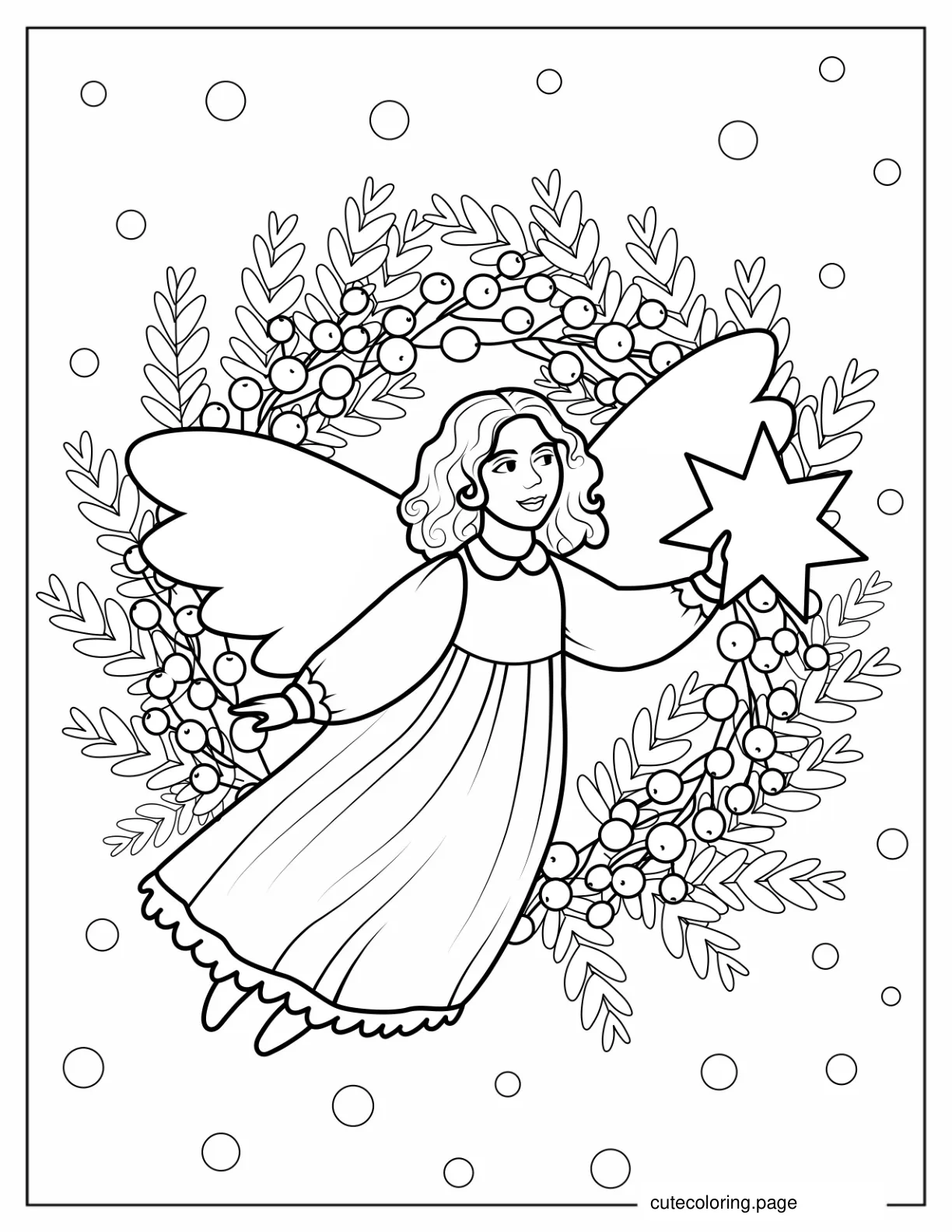 Angel Holding Star With Christmas Wreath coloring page