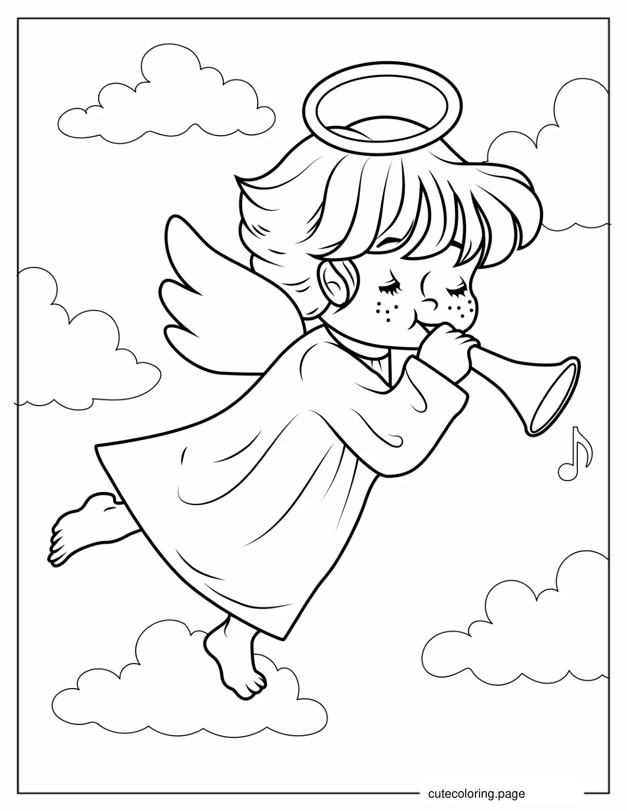 Boy Angel In White Robes Playing Trumpet coloring page