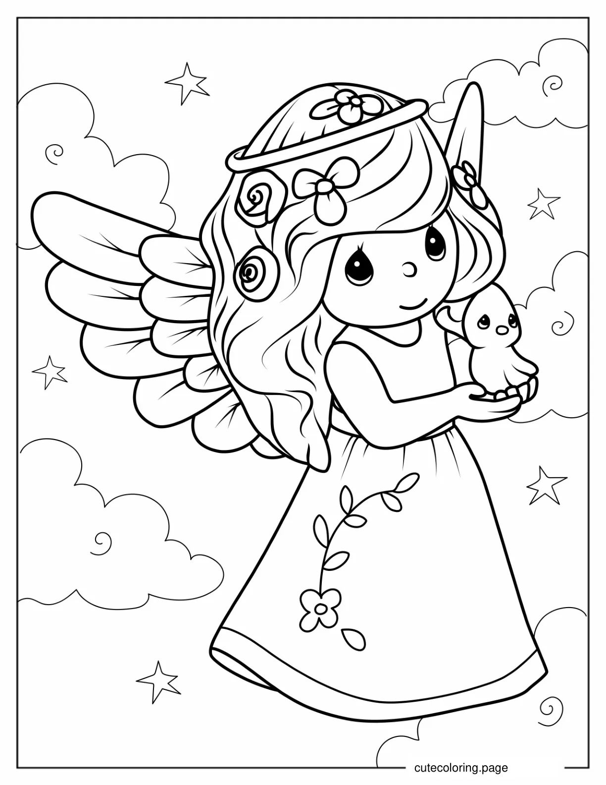 Coloring Page Of a Cute Angel For Kids coloring page