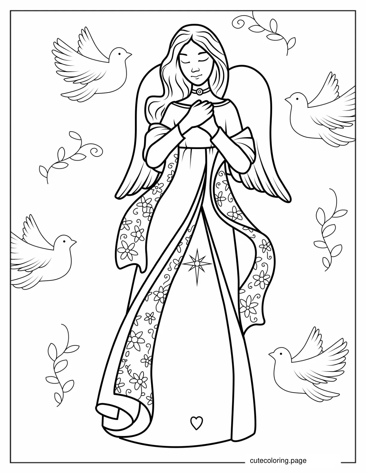 Divine Angel With Doves Coloring Page coloring page