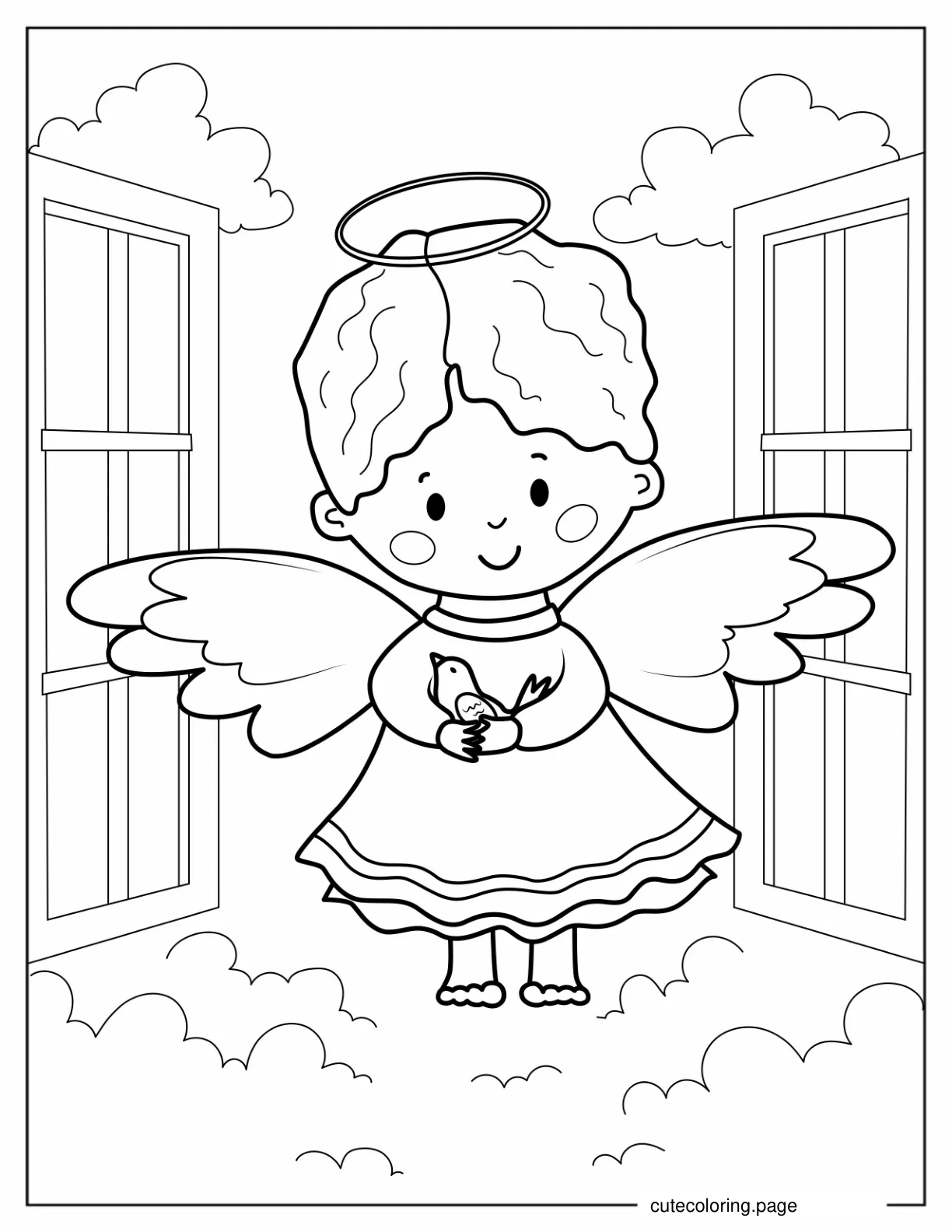 Easy Outline Of An Adorable Angel To Color coloring page