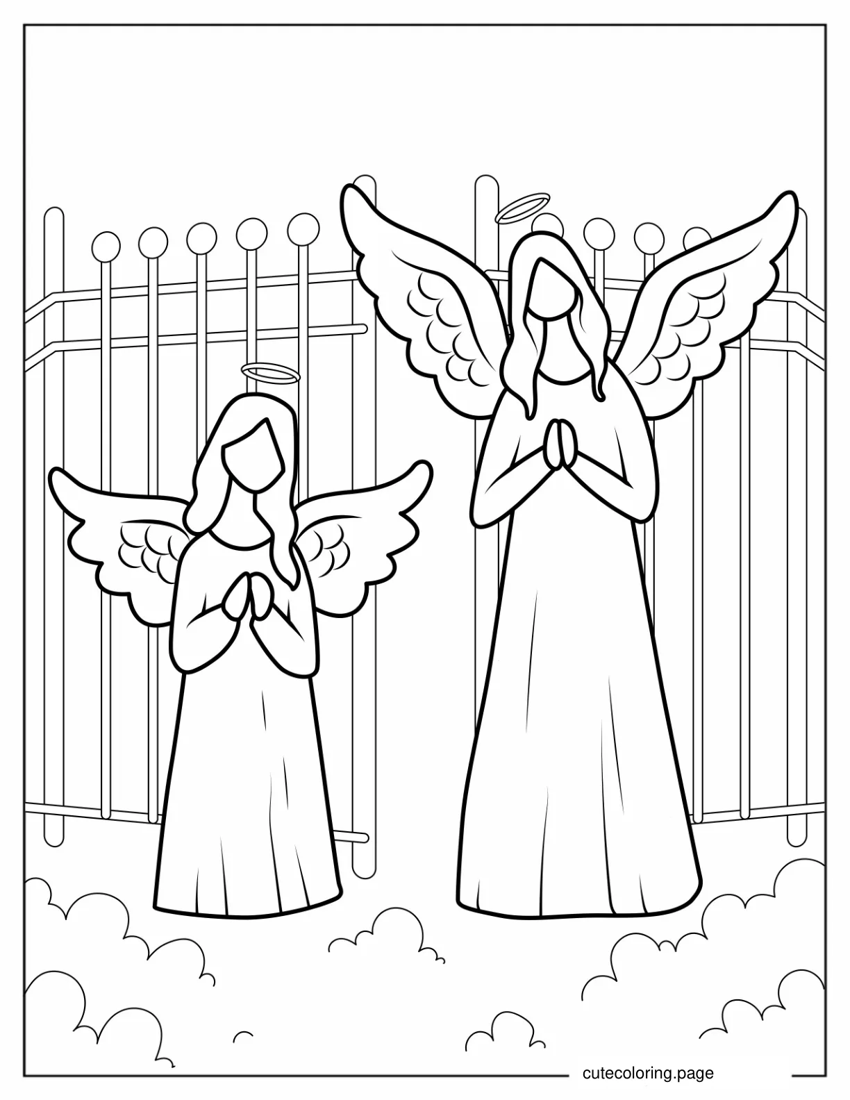 Easy Outline Of Angels In Heaven To Color coloring page