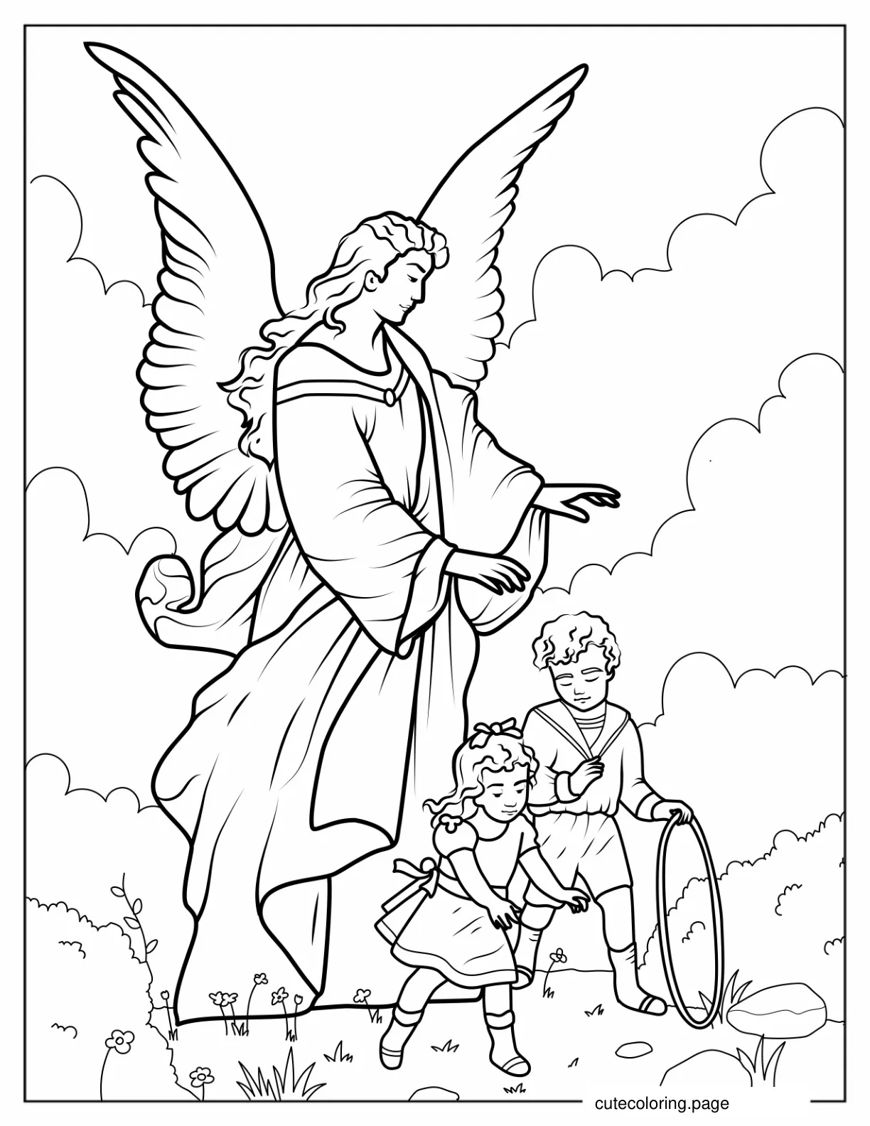 Guardian Angel Protecting Children To Color coloring page