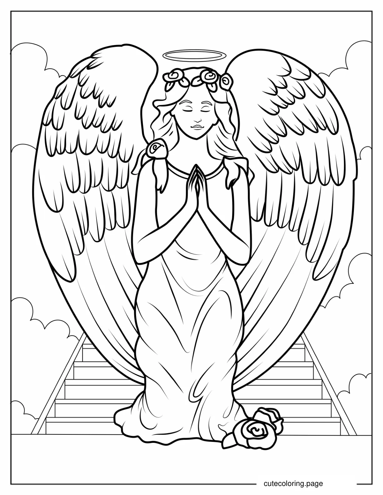 Preying Angel On Stairway To Heaven To Color coloring page