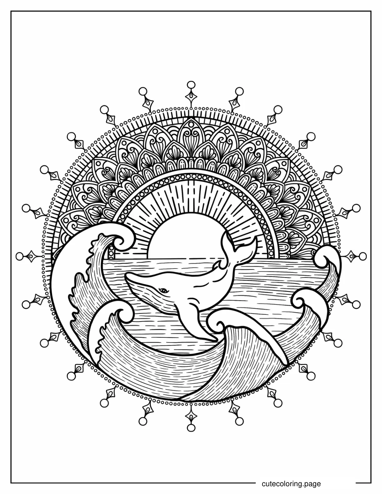 Artistic Whale In The Ocean Mandala Coloring Sheet coloring page