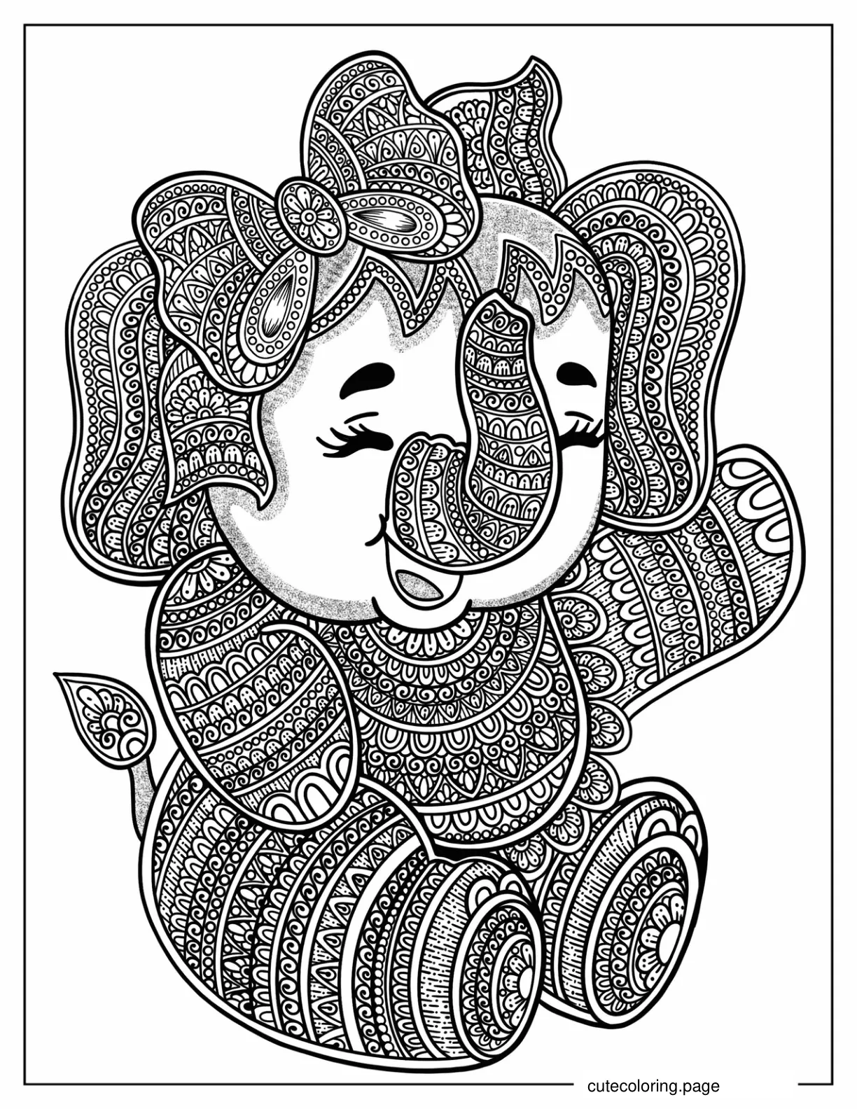 Baby Elephant With Bow Mandala Coloring In coloring page