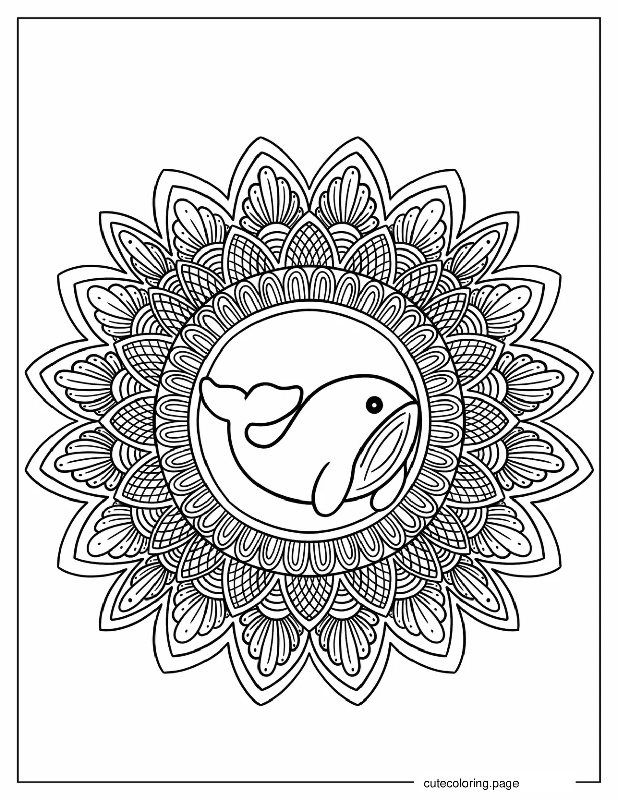 Chibi Whale Inside Flower Mandala Coloring Page coloring page