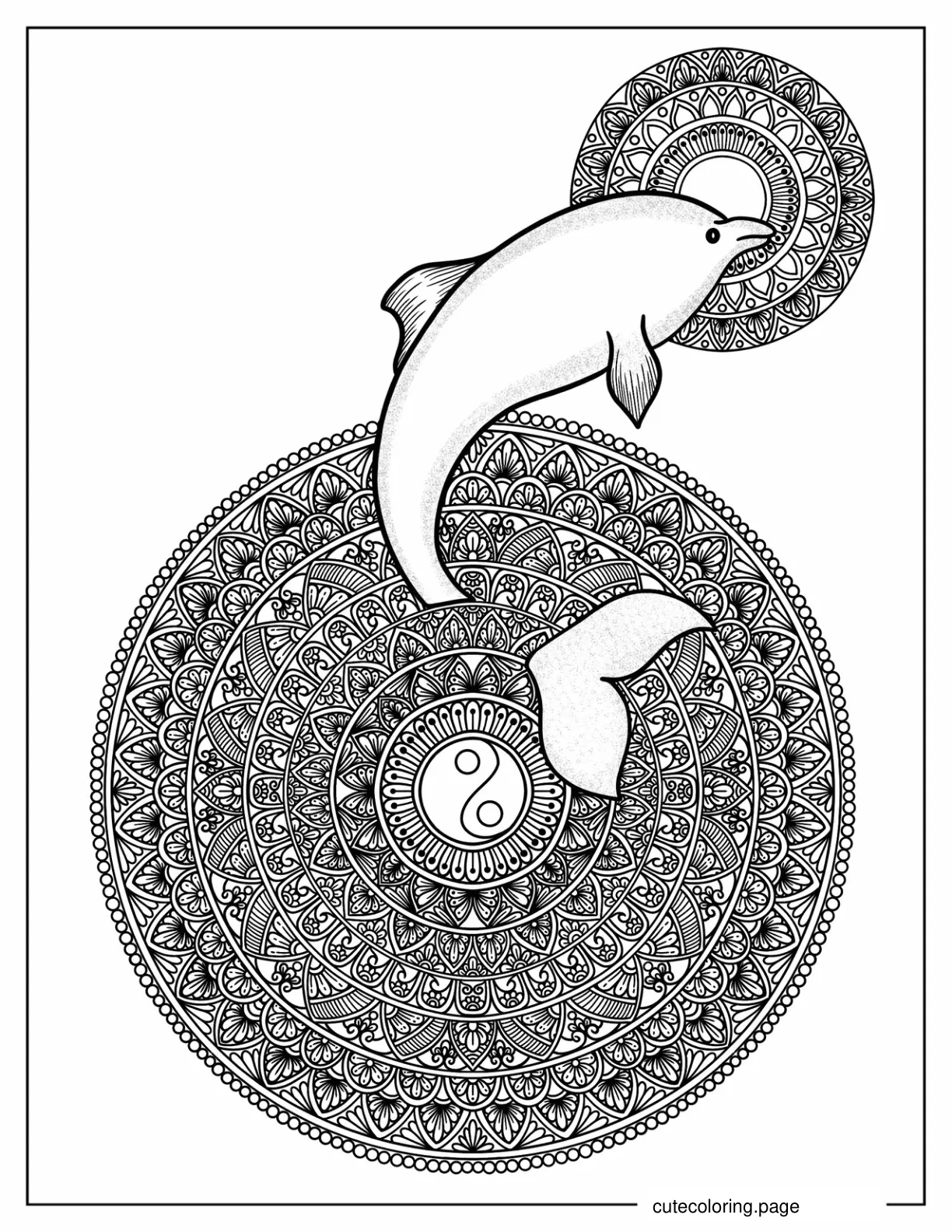 Coloring Page Of Dolphin Leaping Out Of Mandala coloring page