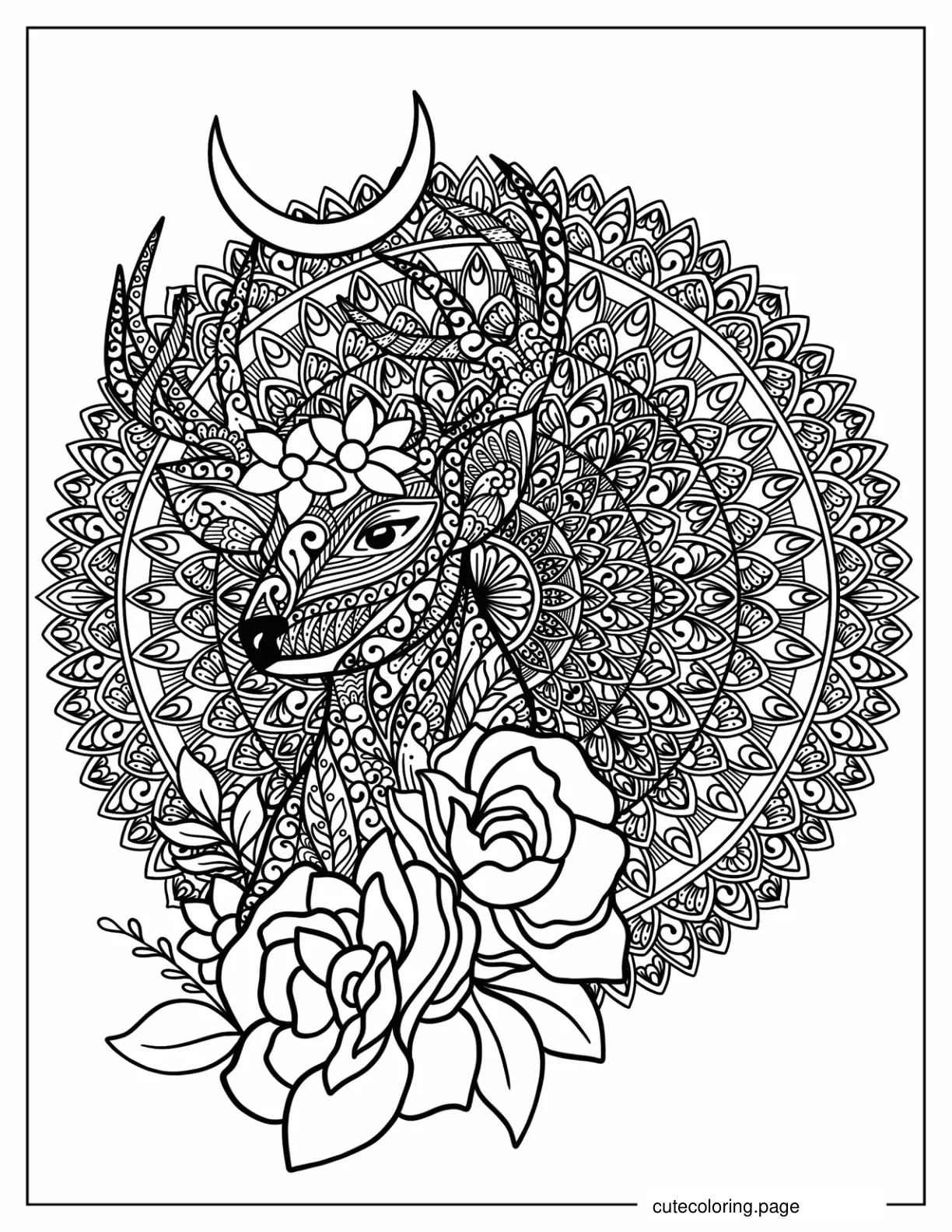 Complex Deer Mandala Coloring Page For Adults coloring page