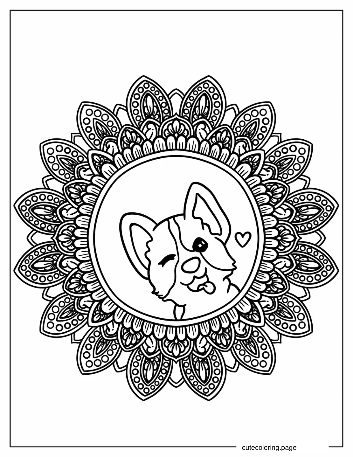 Cute Corgi Mandala Coloring Page coloring page