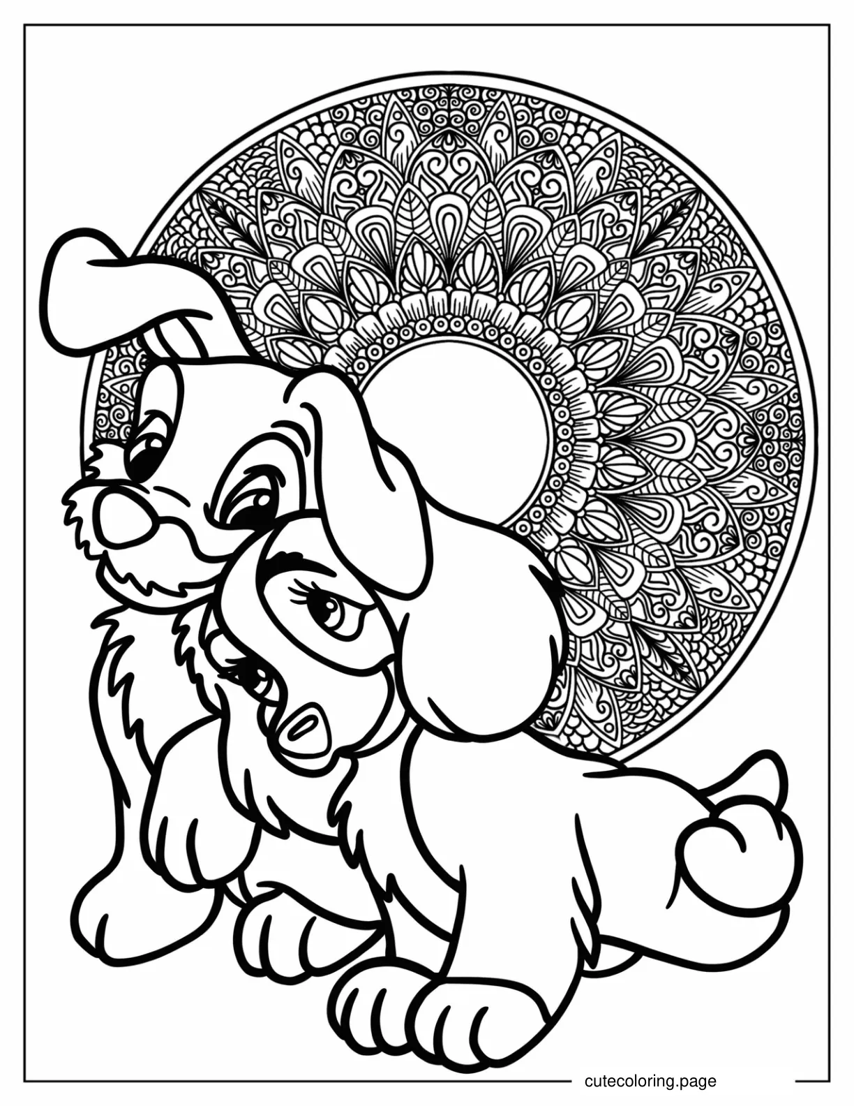 Cute Lady And The Tramp Mandala Coloring Sheet coloring page