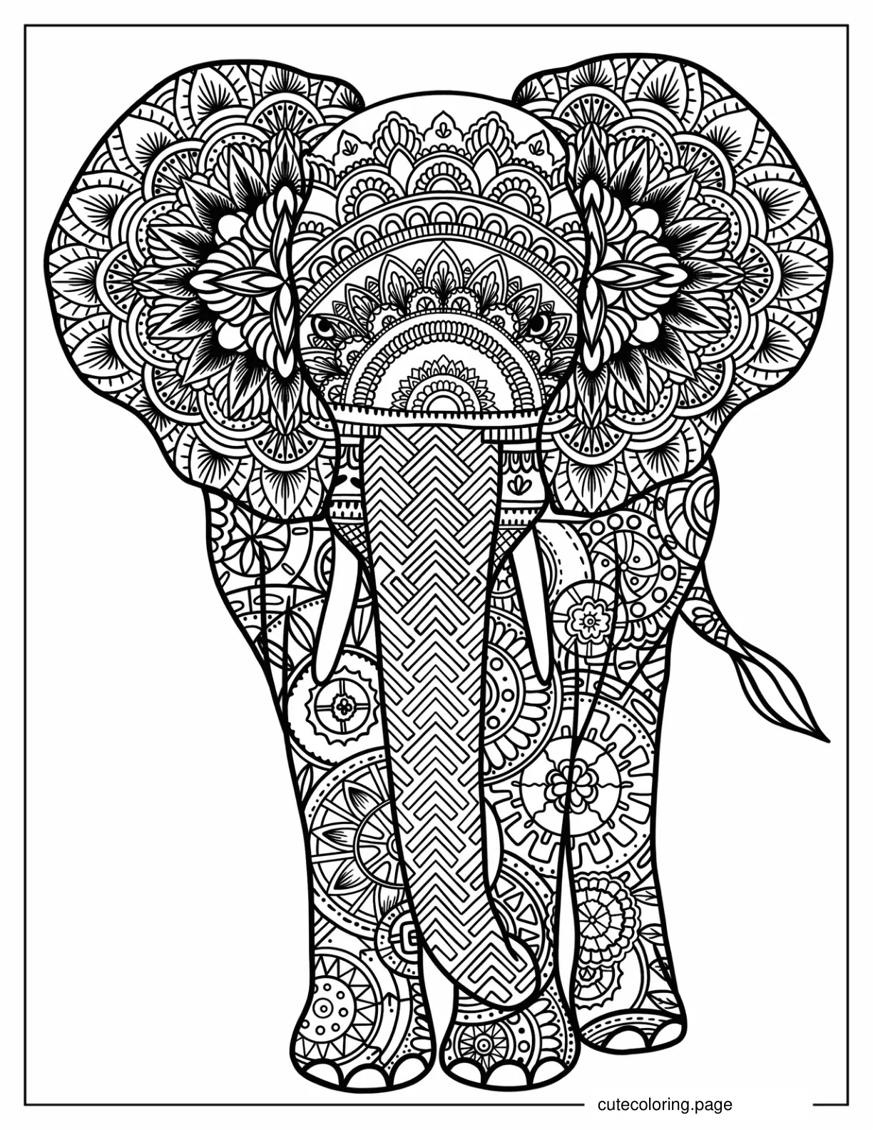 Elephant Mandala Coloring In For Adults coloring page