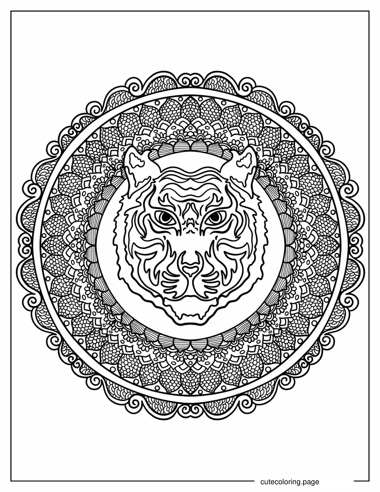 Intricate Tiger Mandala Coloring Sheet coloring page