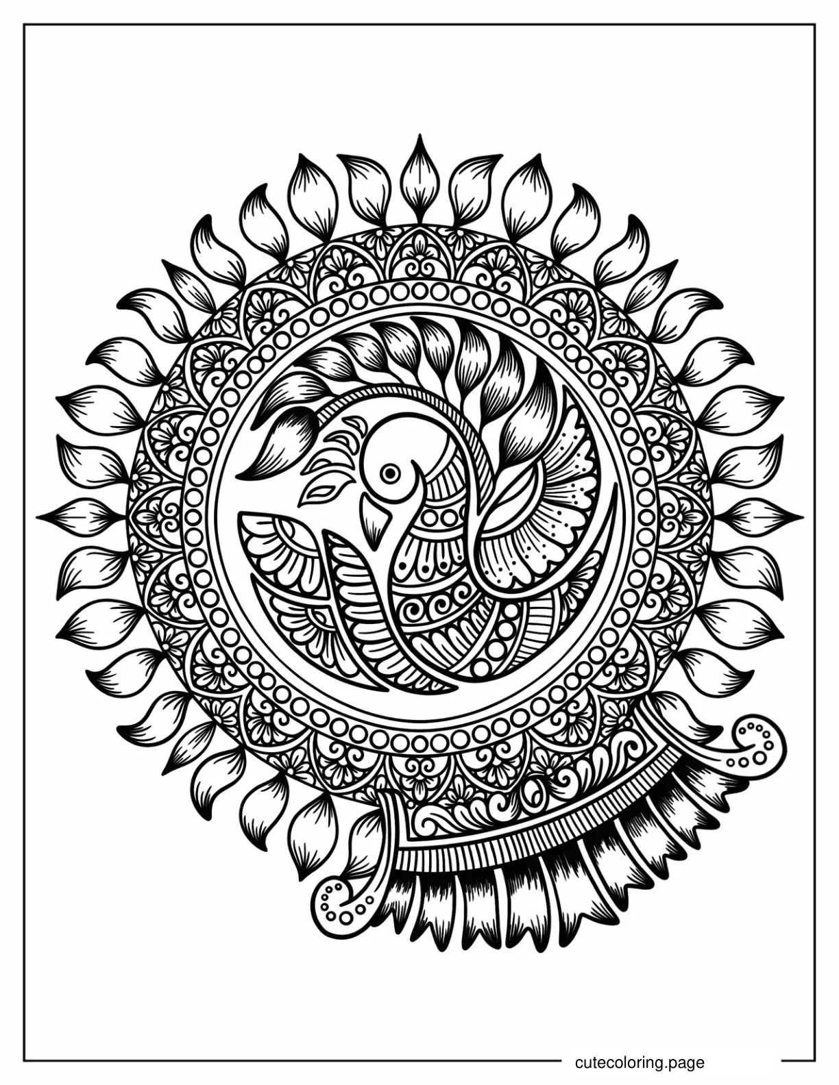 Peacock Mandala Coloring Sheet coloring page