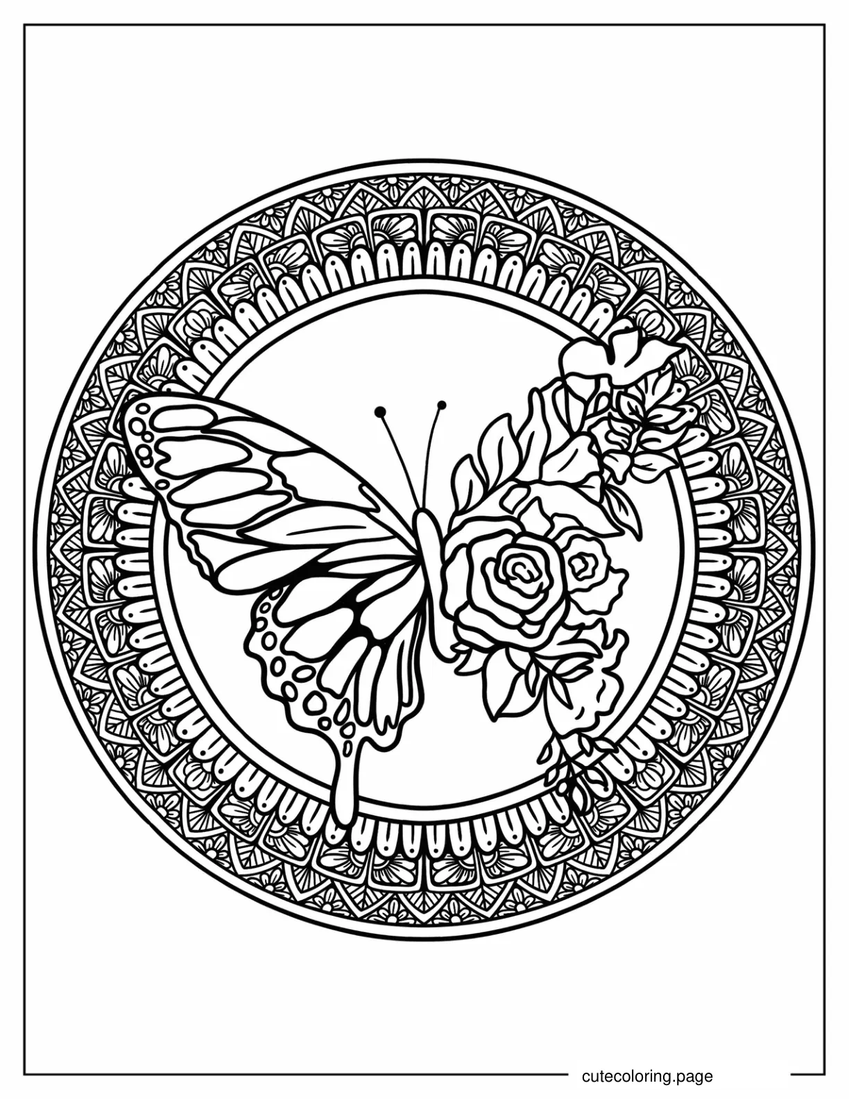 Realistic Butterfly Mandala Coloring Sheet coloring page