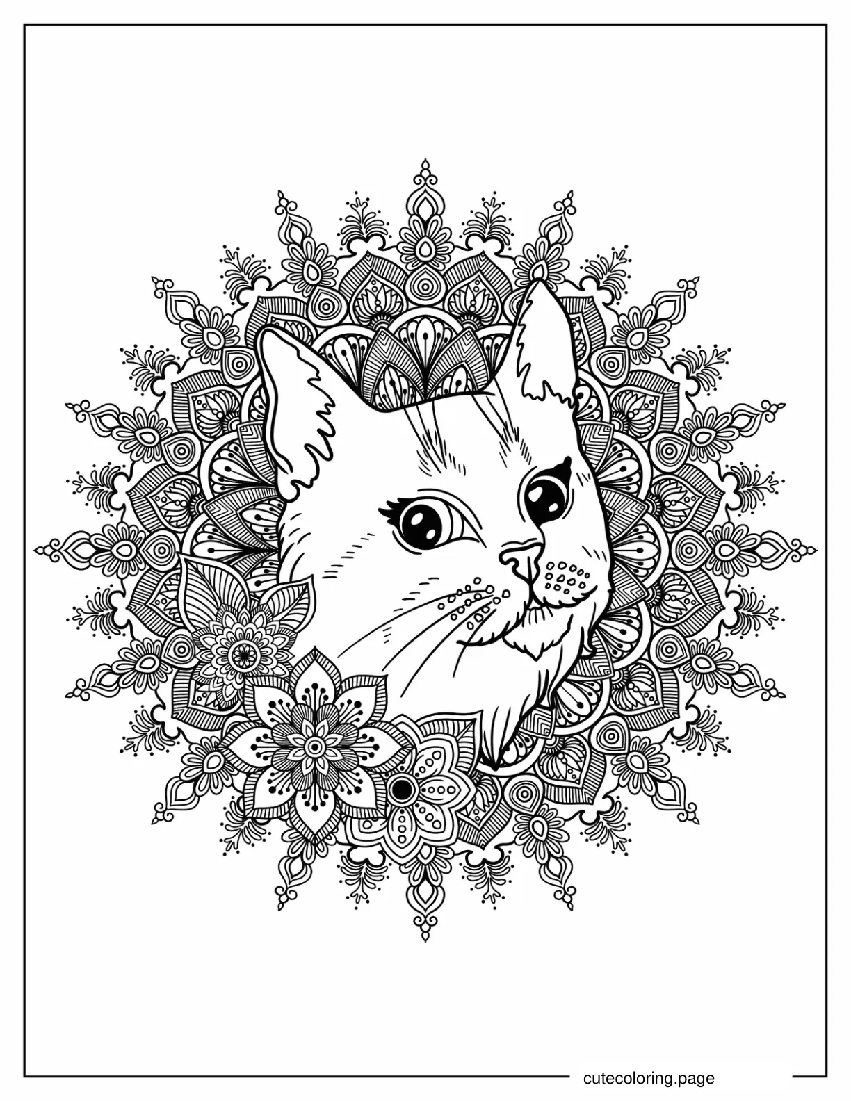 Realistic Cat Mandala Coloring Sheet coloring page