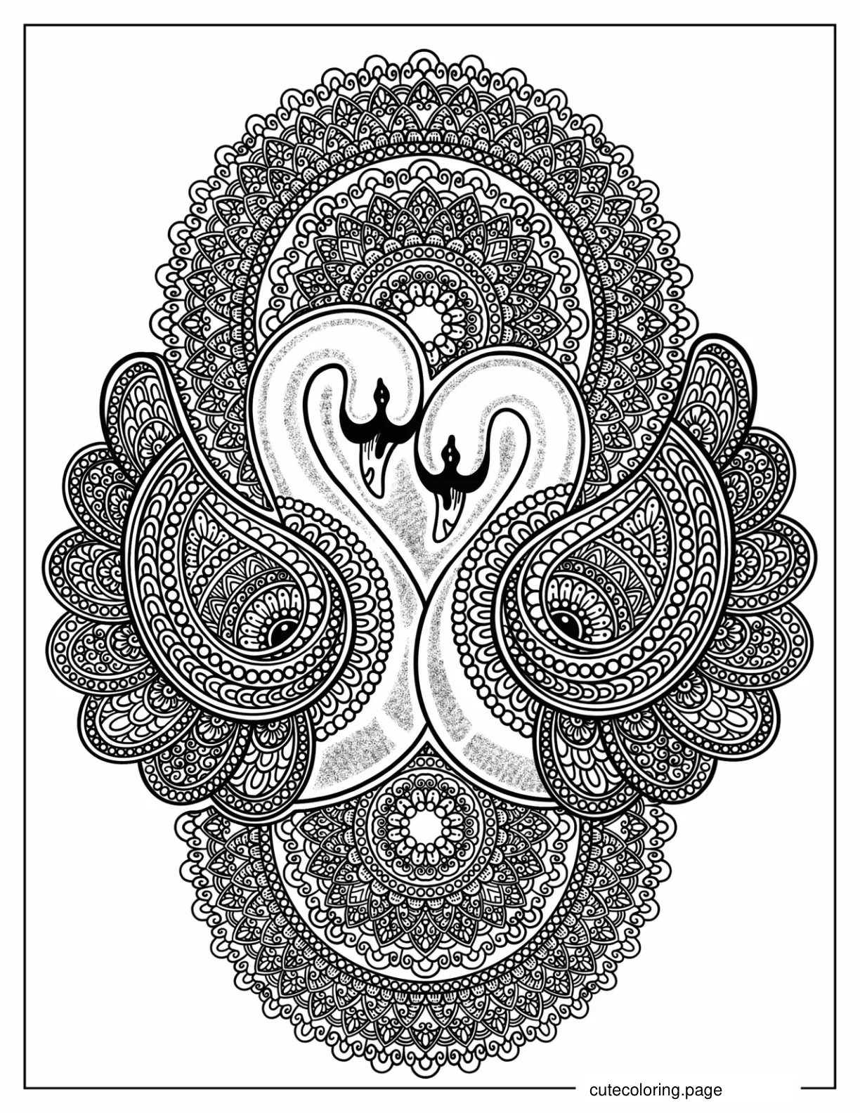 Two Swans Mandala Coloring In coloring page