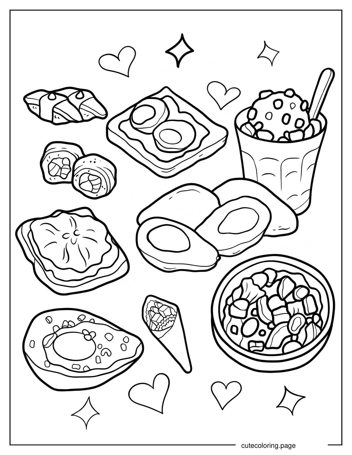 Avocado Toast Salad Wrap And Shake Coloring Page coloring page