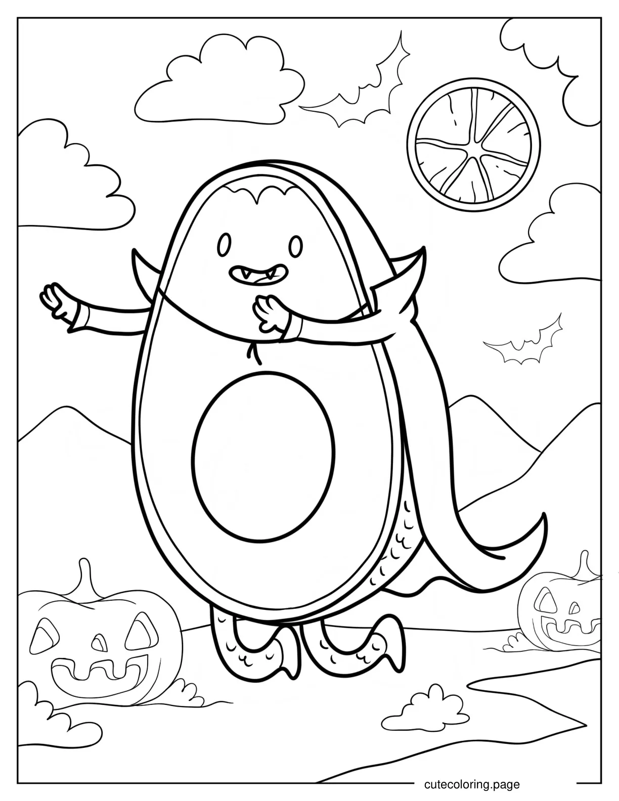 Count Dracula Avocado Halloween Coloring Sheet coloring page