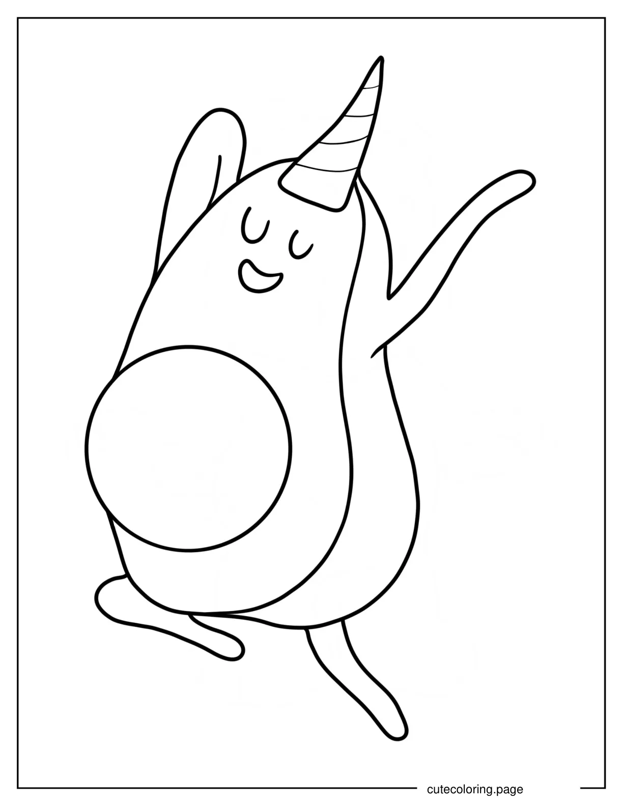 Dancing Avocado Unicorn Coloring Sheet For Preschoolers coloring page