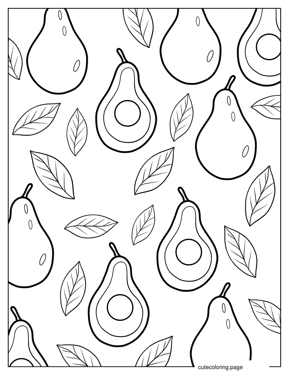 Full Page Avocado Halves With Leaves Coloring Sheet coloring page