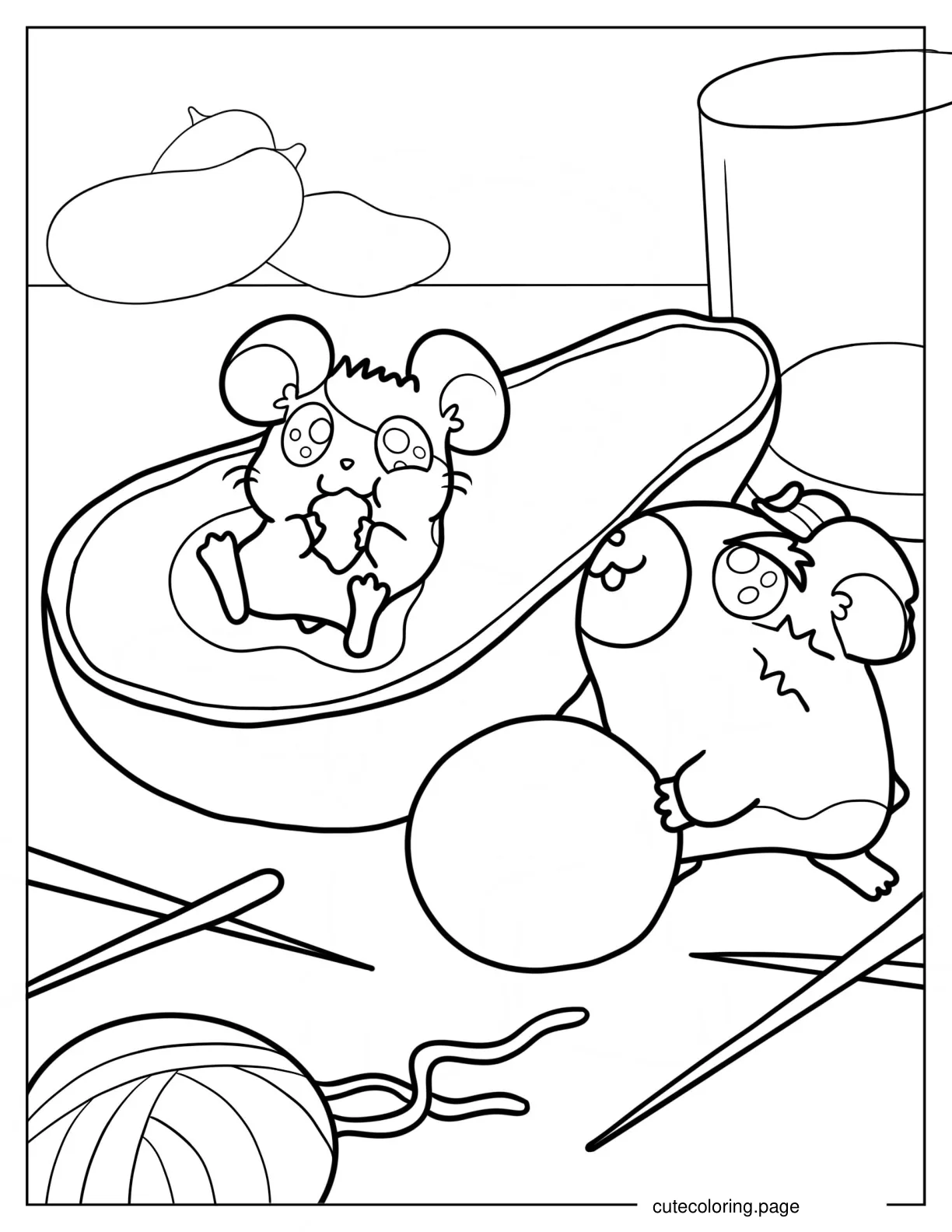 Kawaii Hamsters Eating Avocado Coloring coloring page