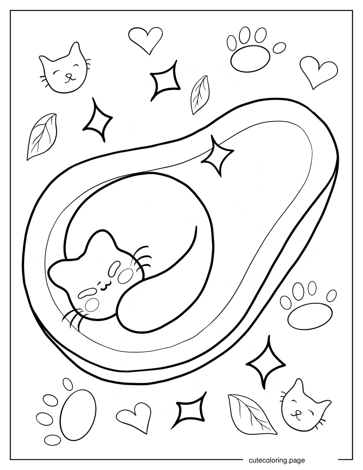 Kitten Sleeping In Avocado Pit Coloring Sheet coloring page