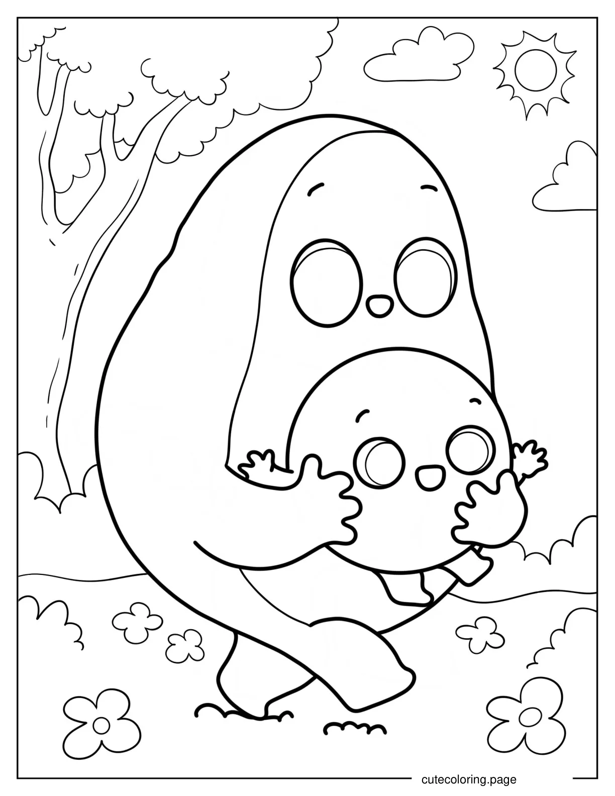 Mommy Avocado Carrying Baby Avocado Pit coloring page