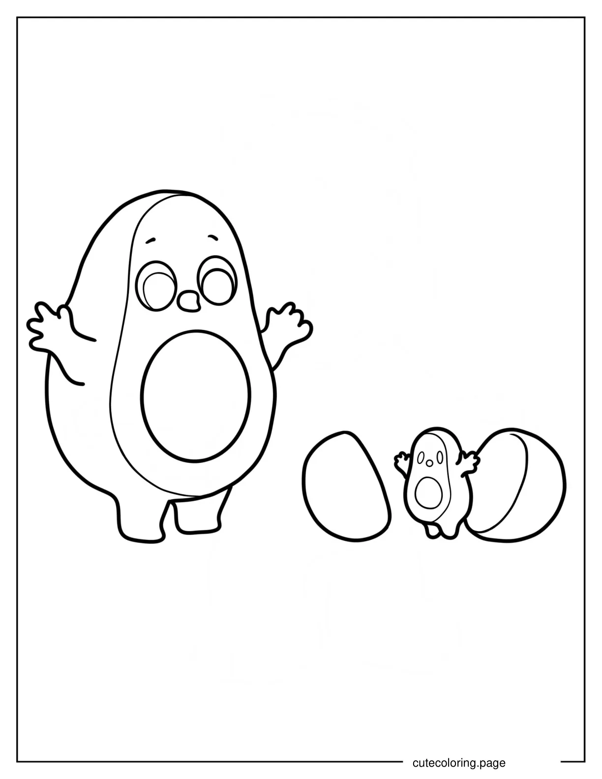 Parent Avocado With Baby Avocado Coming Out Of Seed coloring page