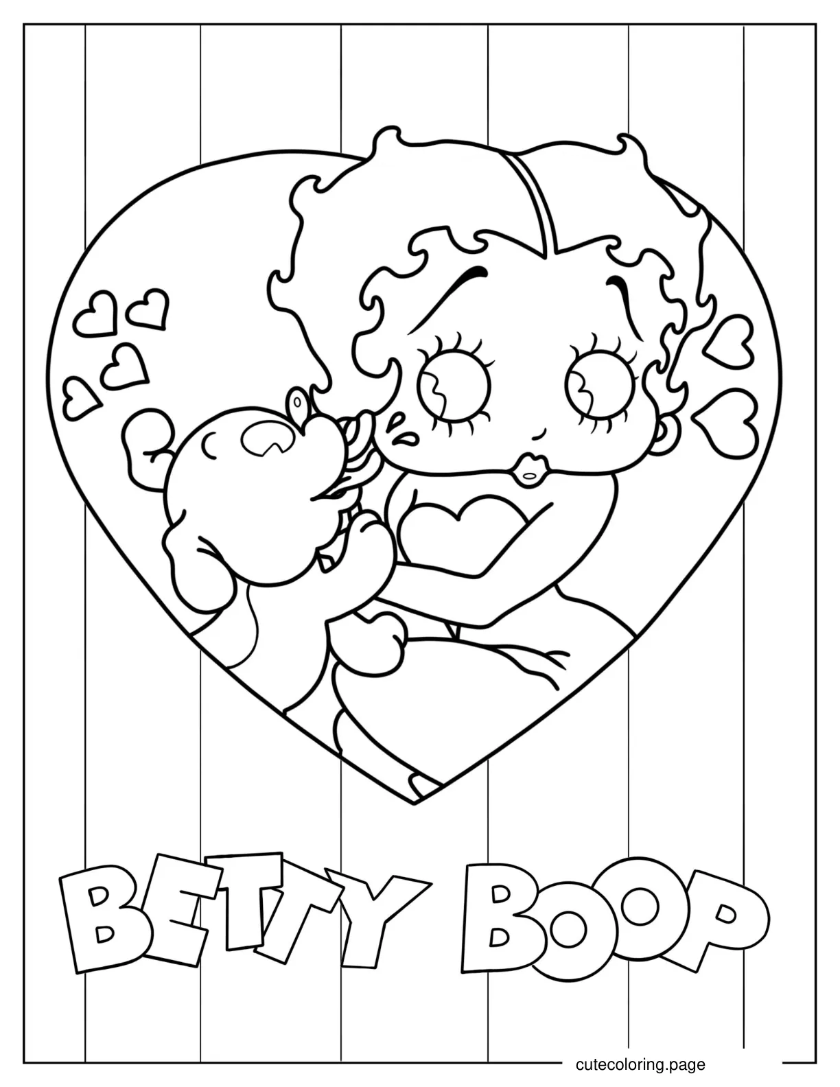 Betty Boop And Pudgy Inside Heart coloring page