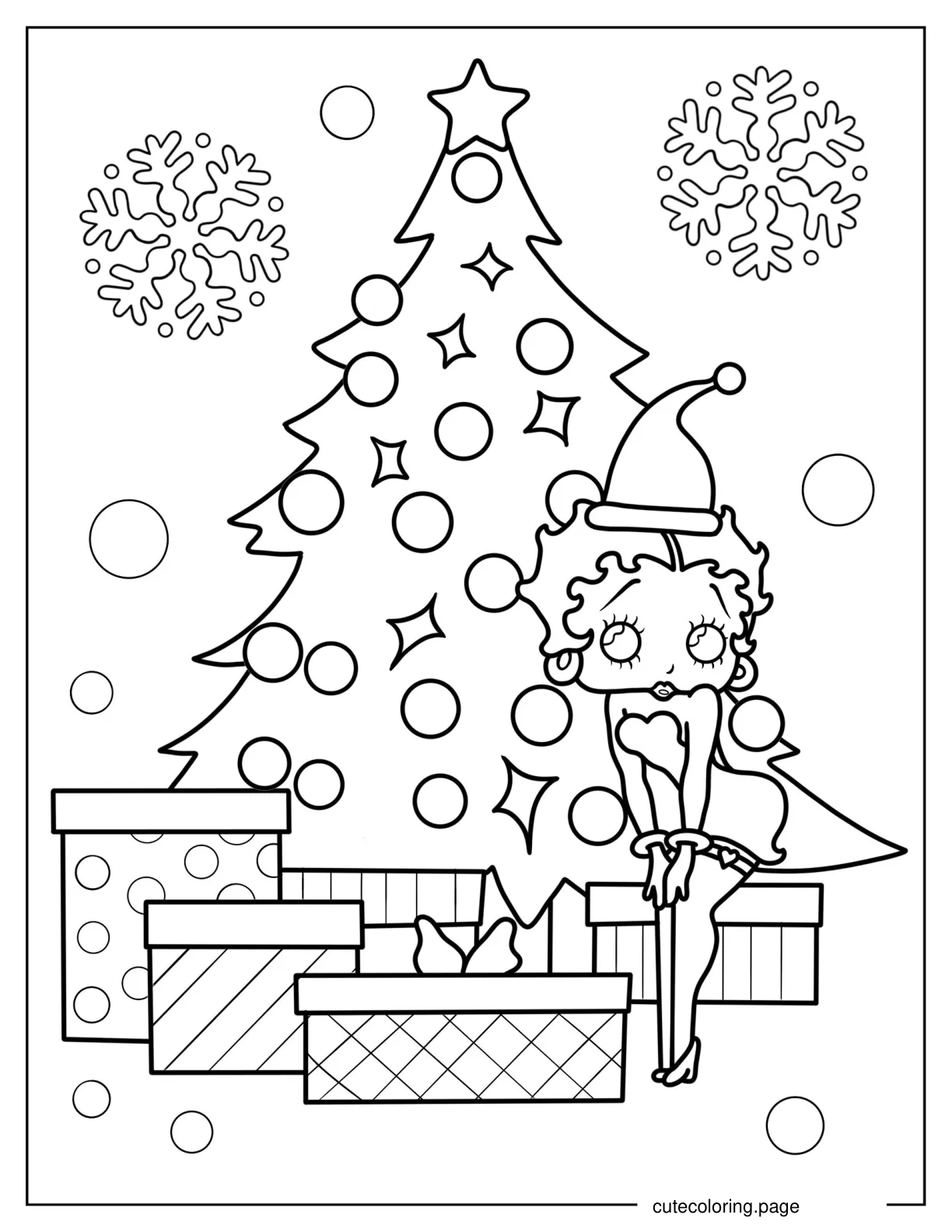 Betty Boop Posing Beside Christmas Tree Coloring In coloring page