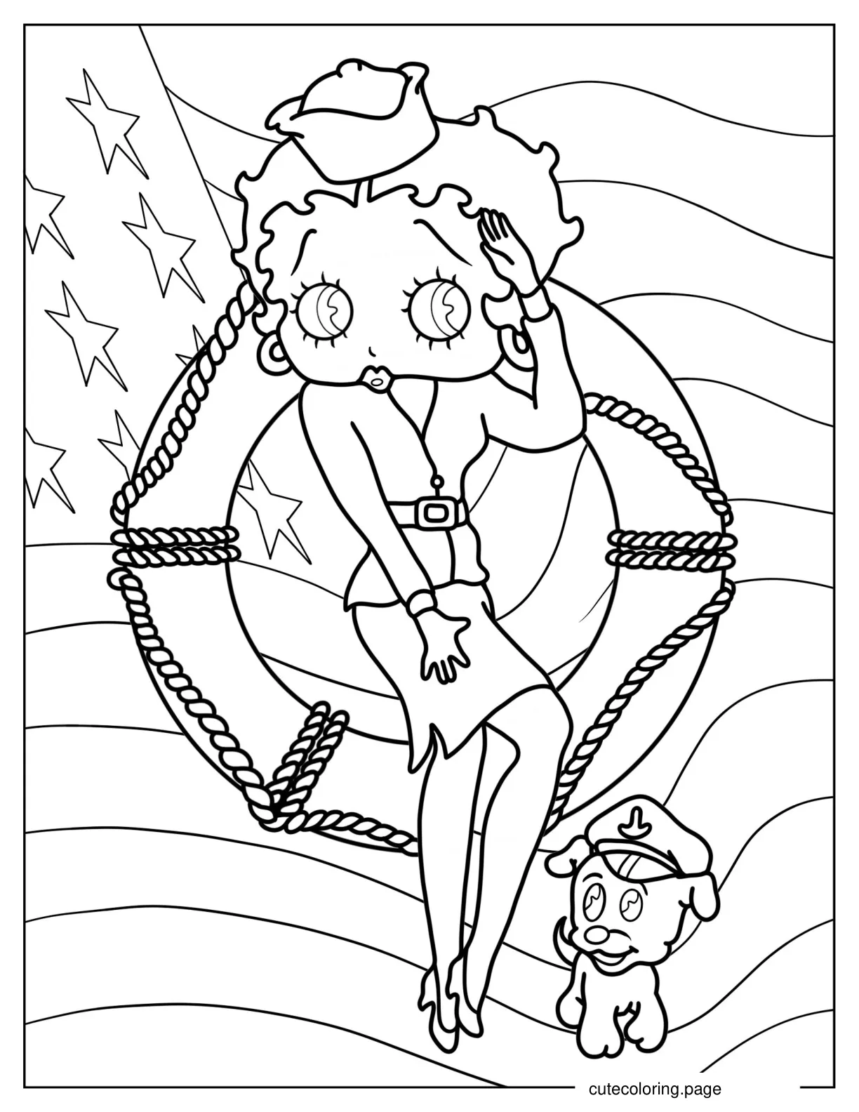 Cute Betty Boop Saluting coloring page