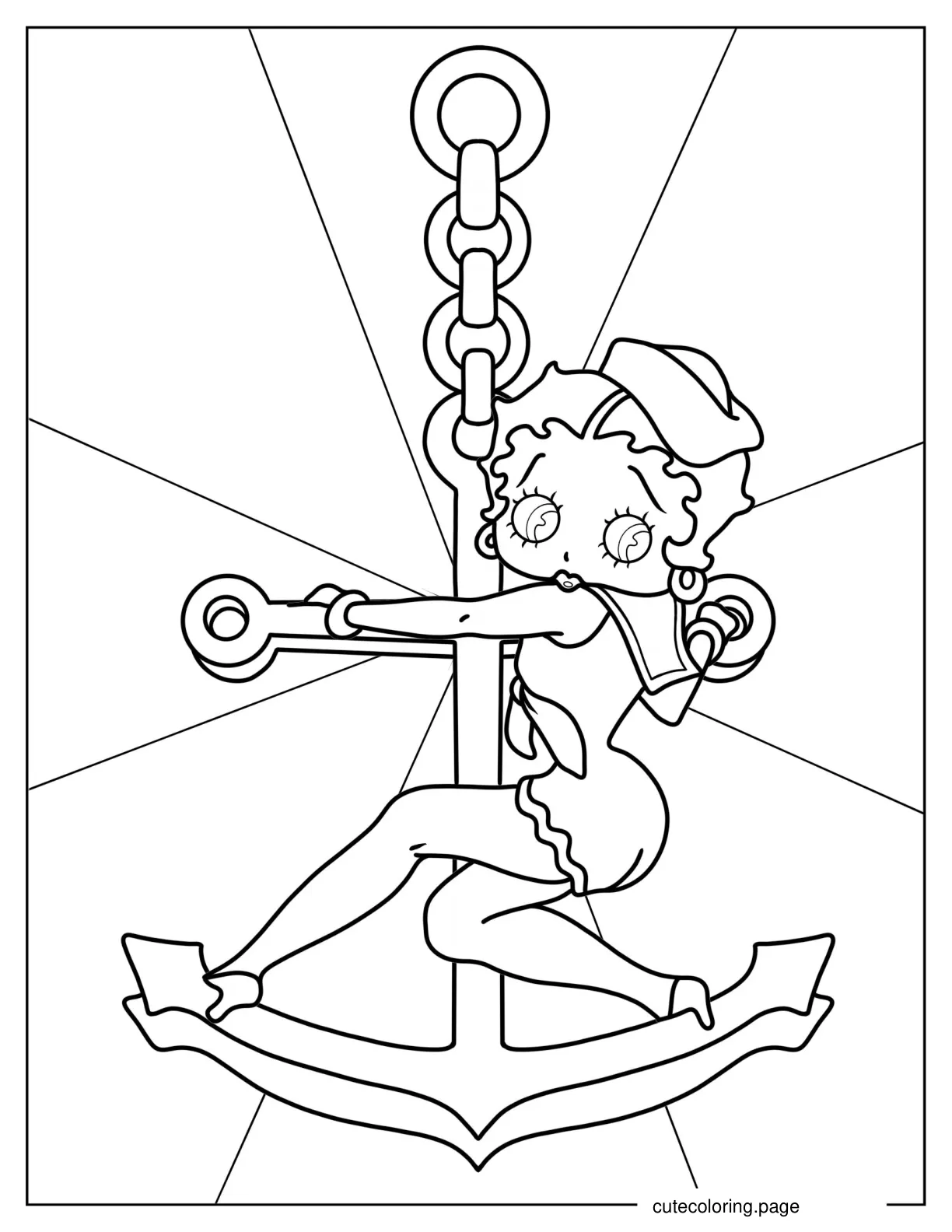 Sailor Betty Boop On Anchor coloring page