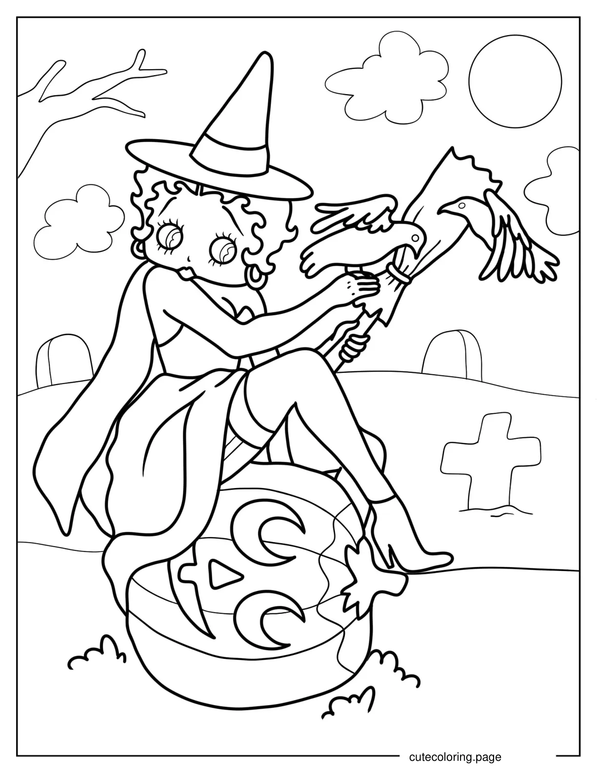 Witch Betty Boop Halloween Coloring Sheet coloring page